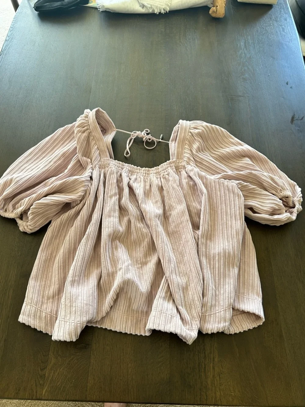 Free people Raquel puff sleeve corduroy top blush light pink